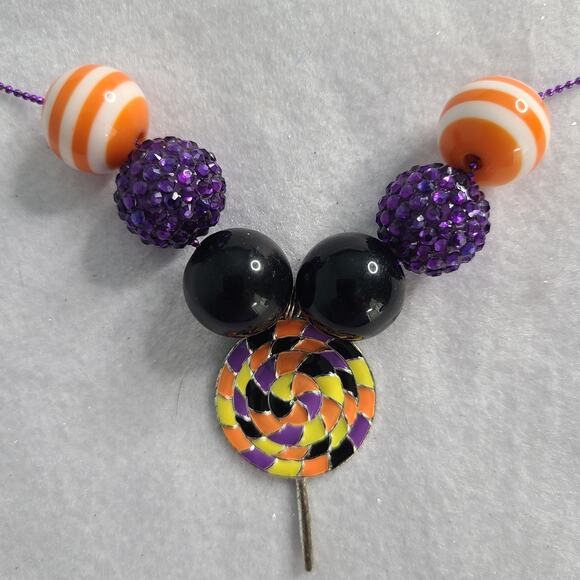 Bubblegum HALLOWEEN Swirl Lollipop Candyland Pendant Necklace 25" for 3+ yrs - Picture 2 of 7